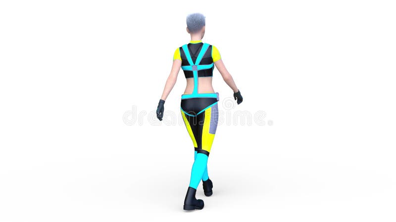 3d weergave van een wandelende cybervrouw royalty-vrije illustratie