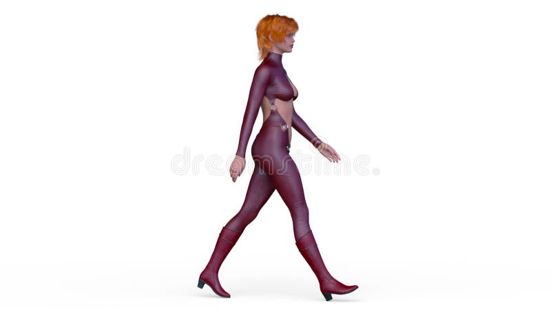 3d weergave van een wandelende cybervrouw royalty-vrije illustratie