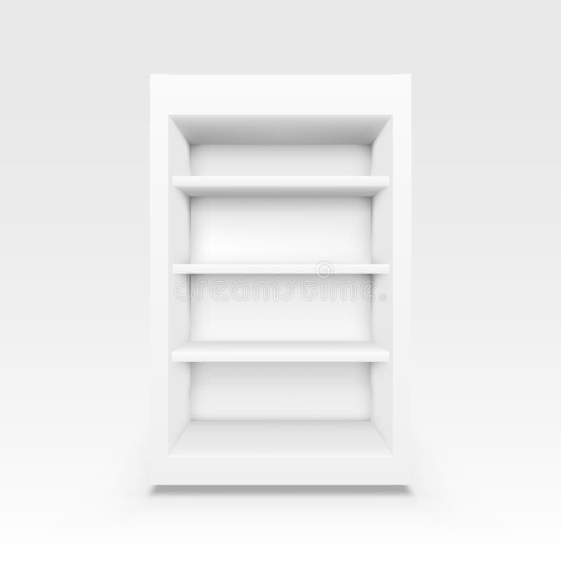 3D White Blank Empty Shelf. Front View Stock Illustration