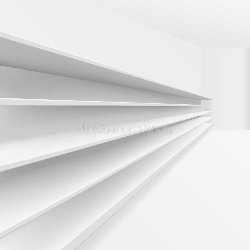 3D White Blank Empty Shelf. Front View Stock Illustration