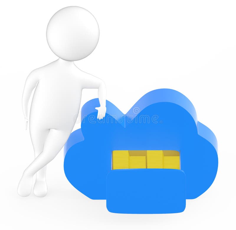 3d white character presenting a opened drawer in a cloud contain stock illustration