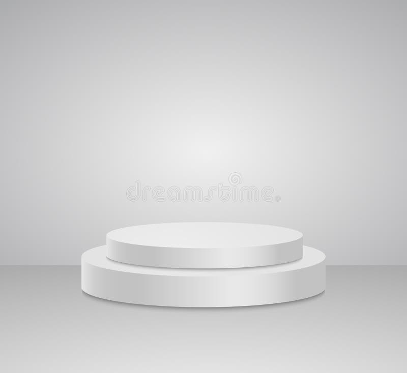 3d White cylinder podium minimal studio background. Abstract 3d geometric shape vector illustration