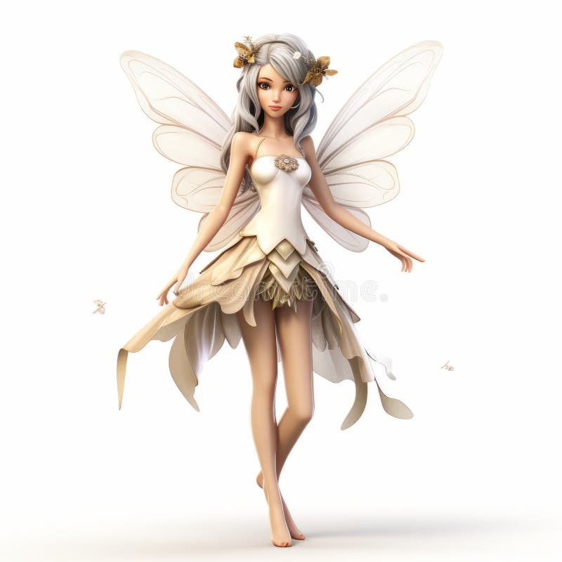 3d White Fairy with Wings - Manga-inspired Character Stock Illustration ...