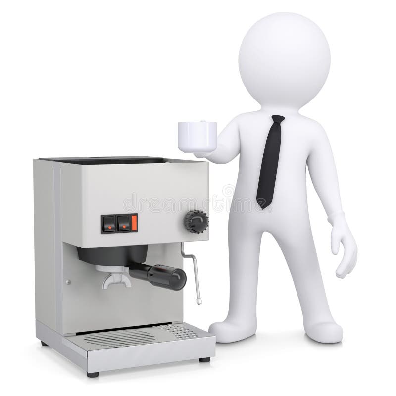 3d White Man with a Coffee Machine Stock Illustration Illustration of