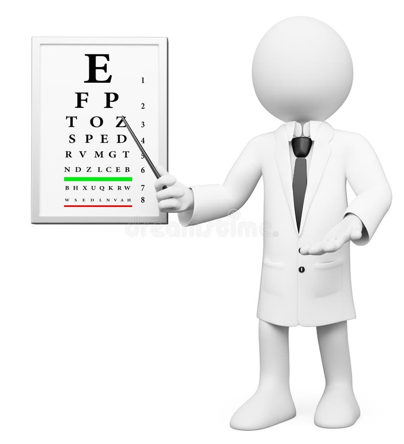 3D white people. Optometrist, optician vector illustration