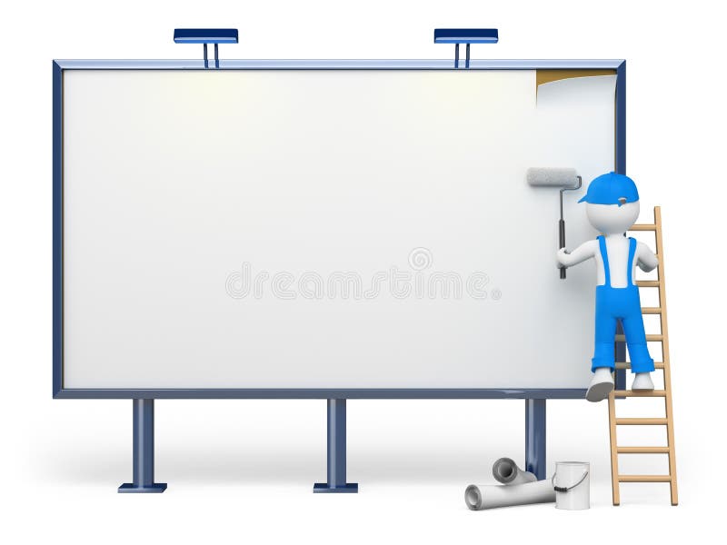 3D white people. Blank billboard royalty free illustration