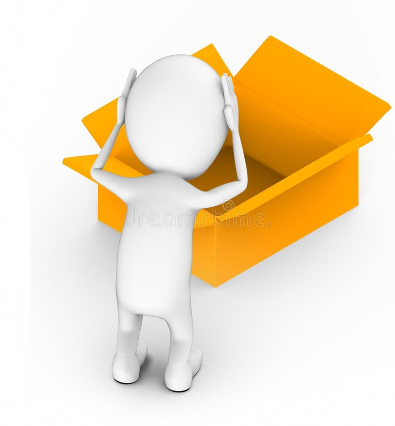 3d white people , both hands on head , headache , worry , burden - standing near to a empty opened cardboard box royalty free illustration 3d white people , both hands on head , headache , worry , burden - standing near to a empty opened cardboard box royalty free illustration