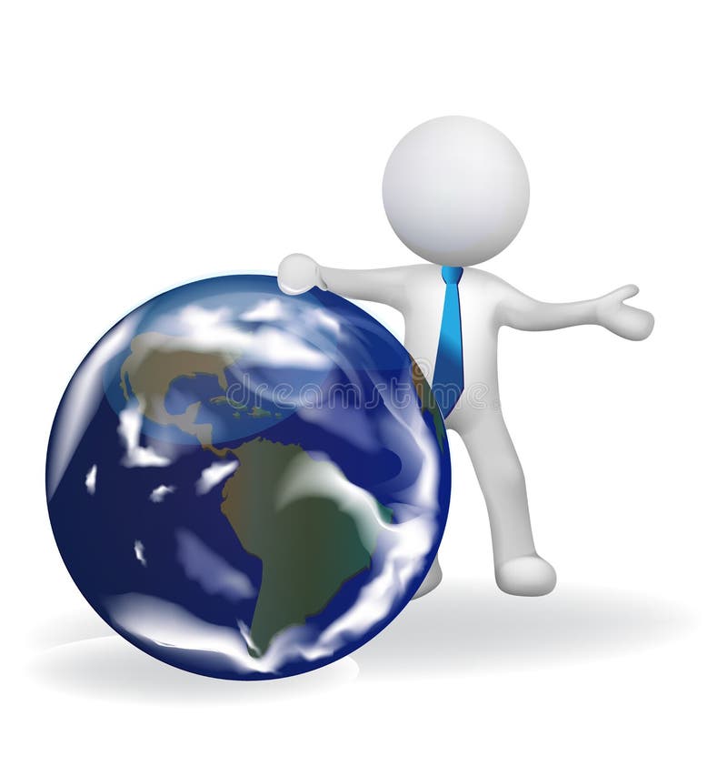 3D white people businessman with a earth globe stock illustration 3D white people businessman with a earth globe stock illustration