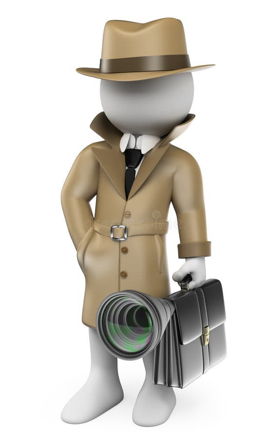 3D white people. Industrial espionage. Detective stock illustration