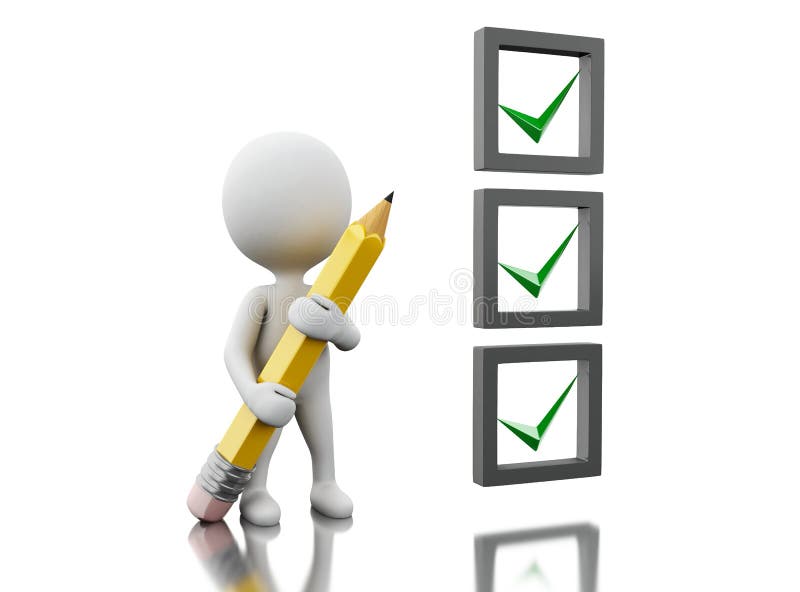 3d White people marking ticks in checklist. stock illustration 3d White people marking ticks in checklist. stock illustration