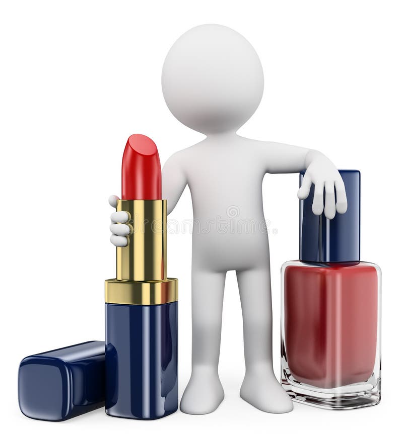 3D white people. Woman with lipstick and nail polish