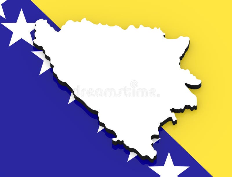 Download 3D Map Of Bosnia And Herzegovina On The National Flag Stock Illustration - Illustration of ...