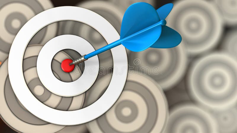 3d white taget with blue dart stock illustration