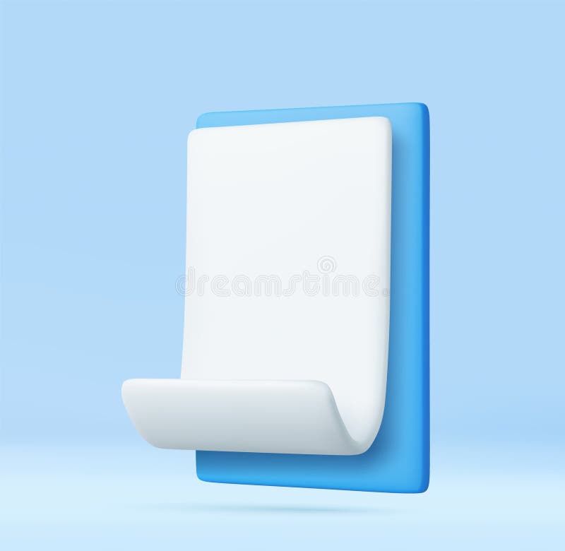 3D-Whitepaper scrollen in blauer Zwischenablage isoliert. stock abbildung