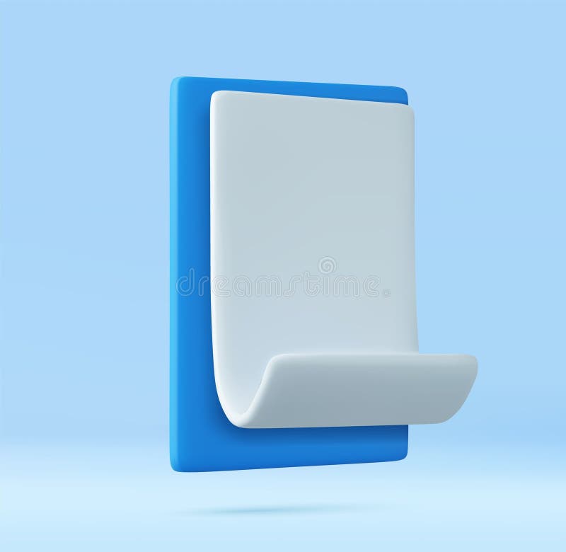 3D-Whitepaper scrollen in blauer Zwischenablage isoliert. vektor abbildung