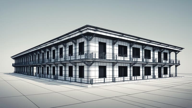 3d wireframe render of a barracks architecture abstrac vector illustration.