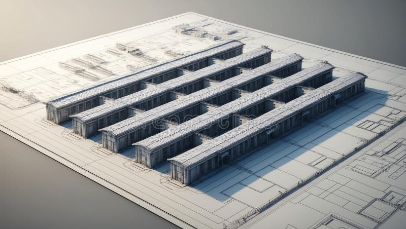 3d wireframe render of a barracks architecture abstrac royalty free illustration.