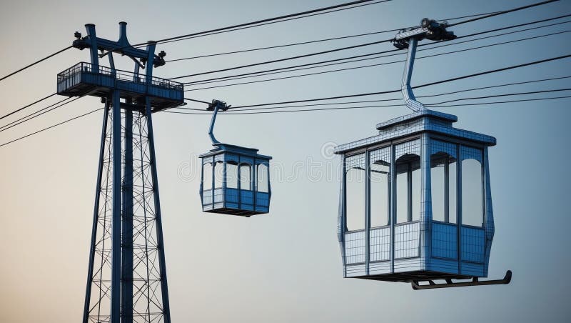 3d wireframe render of a cable car tower architecture vector illustration.