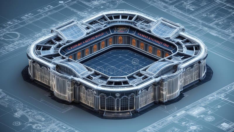 3d wireframe render of a casino architecture abstract stock illustration.