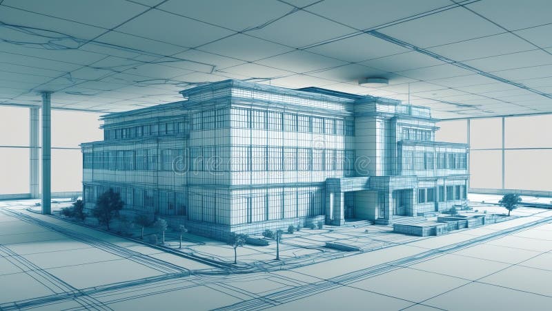 3d wireframe render of a clinic architecture abstract vector illustration.