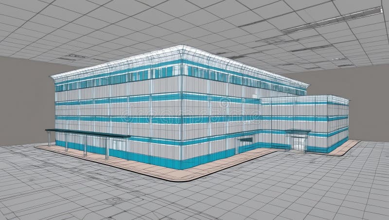 3d wireframe render of a clinic architecture abstract stock illustration.