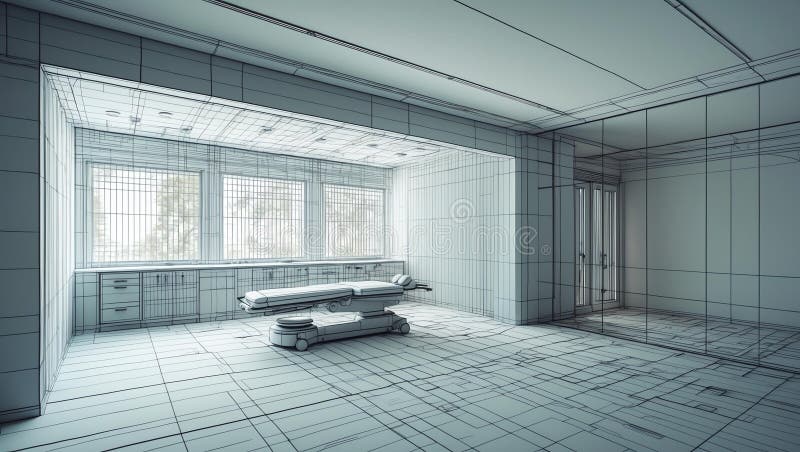 3d wireframe render of a clinic architecture abstract stock illustration.