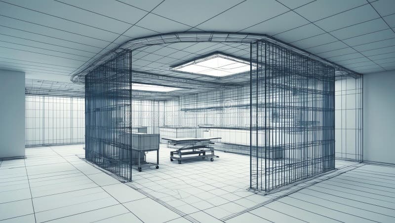 3d wireframe render of a clinic architecture abstract vector illustration.