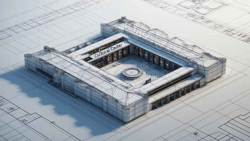 3d wireframe render of a cultural center architecture royalty free illustration.