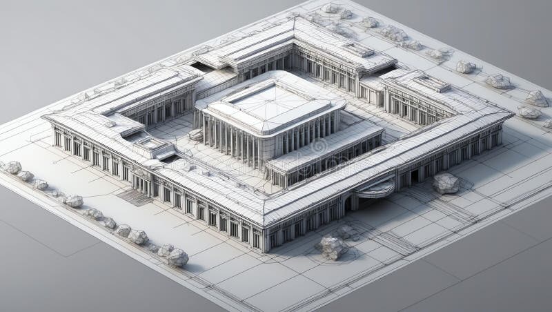 3d wireframe render of a cultural center architecture vector illustration.