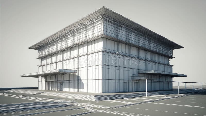 3d wireframe render of a cultural center architecture stock illustration.