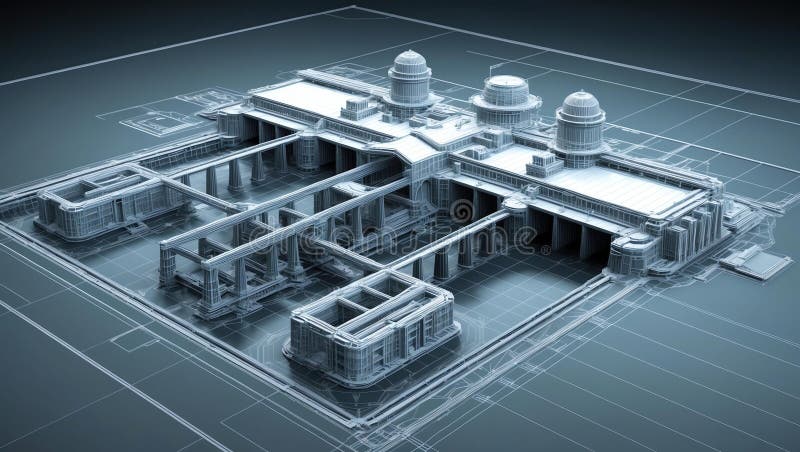 3d wireframe render of a dam architecture abstract blu vector illustration.