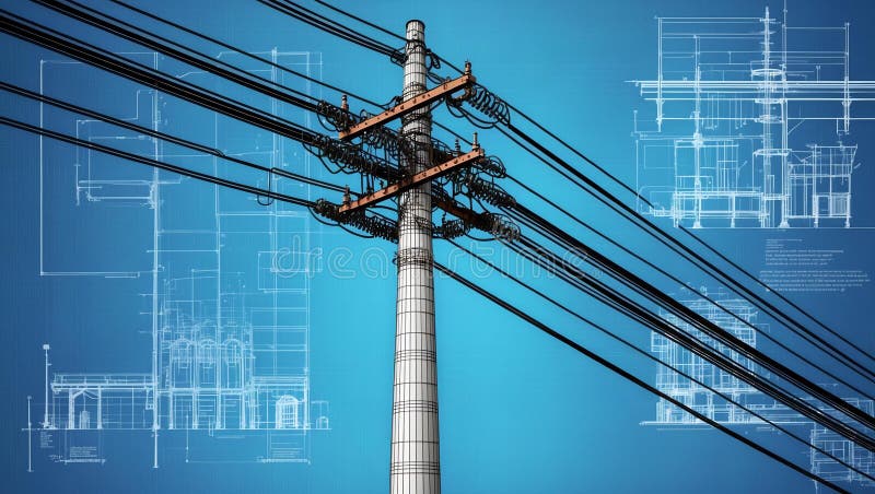 3d wireframe render of a electric pole architecture ab stock illustration.