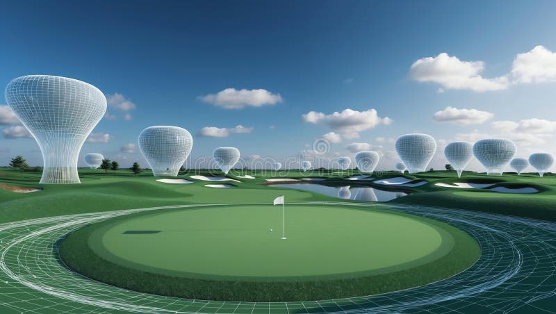 3d wireframe render of a golf course architecture abst stock illustration.