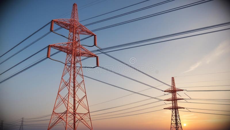 3d wireframe render of a high voltage transmission tow vector illustration.