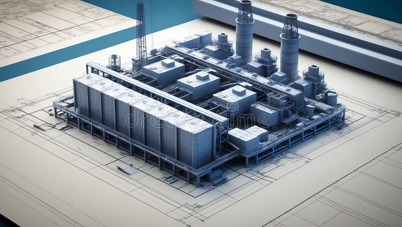 3d wireframe render of a mining facility architecture royalty free illustration.