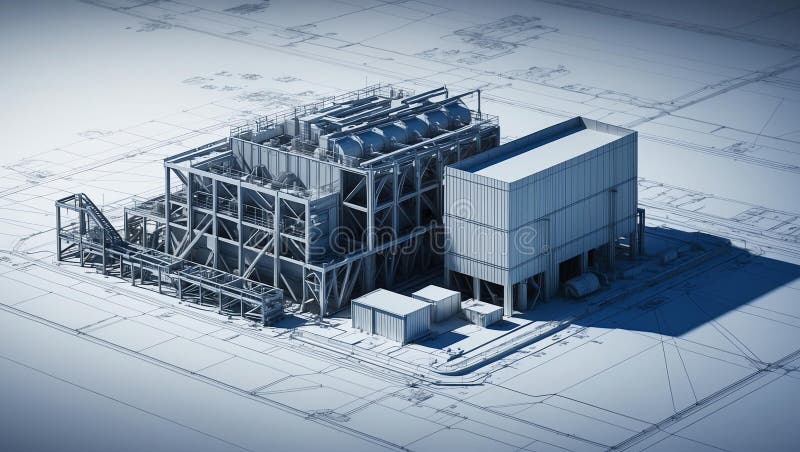 3d wireframe render of a mining facility architecture vector illustration.