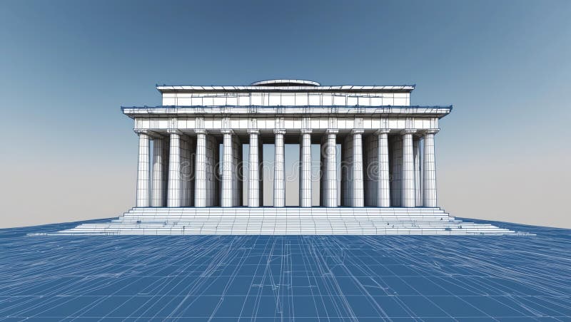 3d wireframe render of a monument architecture abstrac vector illustration.