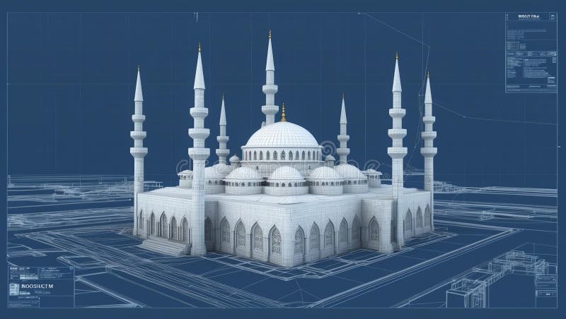3d wireframe render of a mosque architecture abstract royalty free illustration.