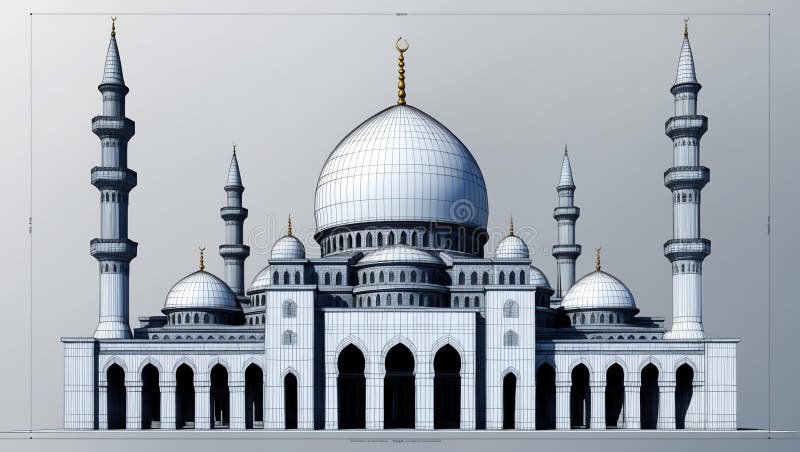 3d wireframe render of a mosque architecture abstract royalty free illustration.