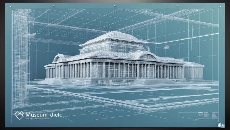 3d wireframe render of a museum architecture abstract royalty free illustration.