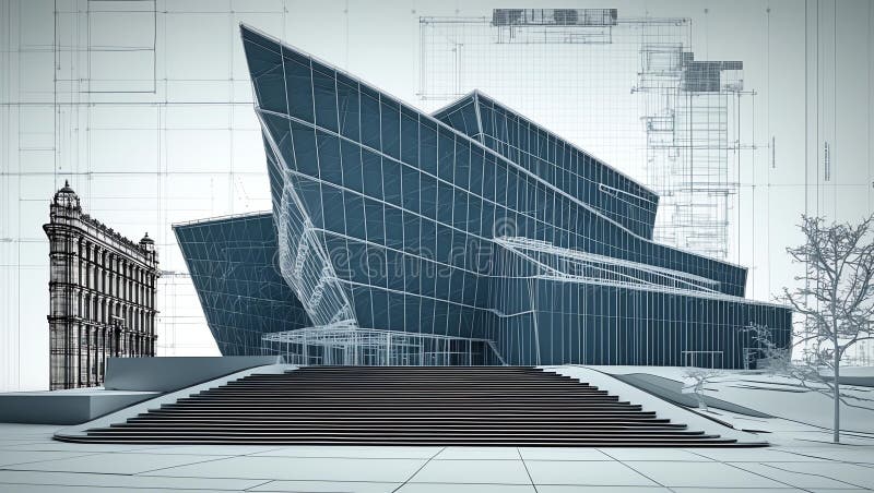 3d wireframe render of a museum architecture abstract vector illustration.