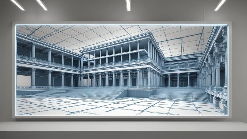 3d wireframe render of a museum architecture abstract stock illustration.
