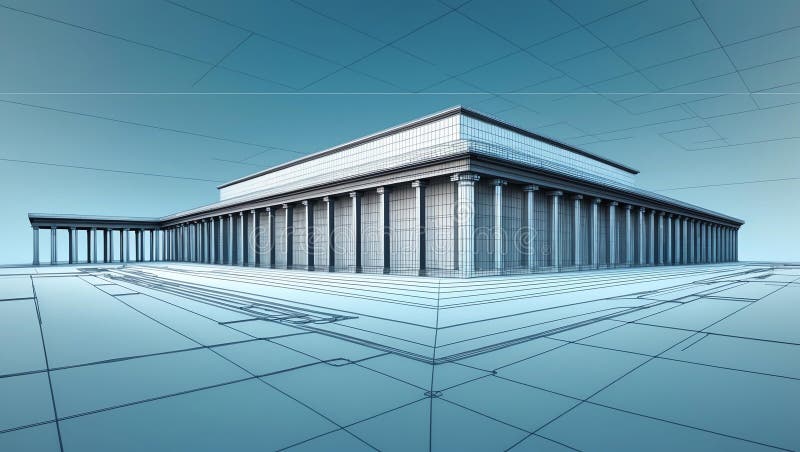 3d wireframe render of a museum architecture abstract stock illustration.