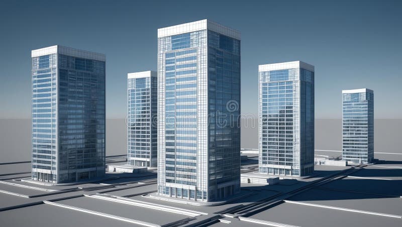 3d wireframe render of an office towers architecture a stock illustration.