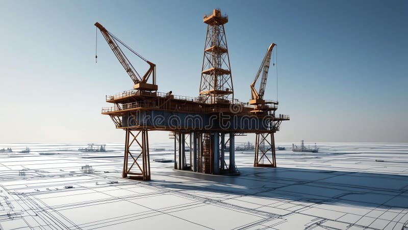 3d wireframe render of a oil rig architecture abstract royalty free illustration.