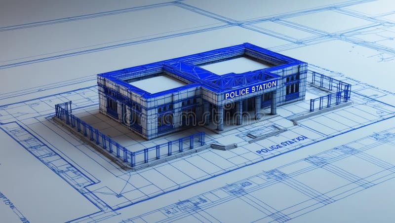 3d wireframe render of a police station architecture a royalty free illustration.