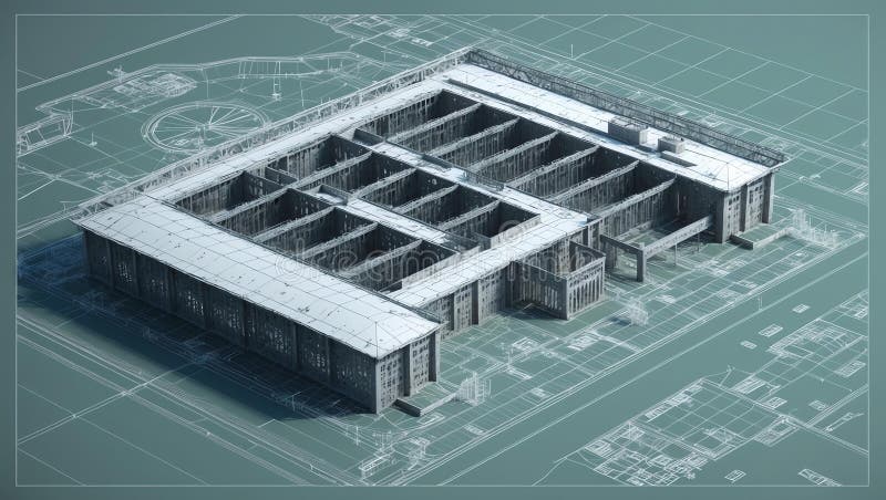 3d wireframe render of a prison architecture abstract royalty free illustration.
