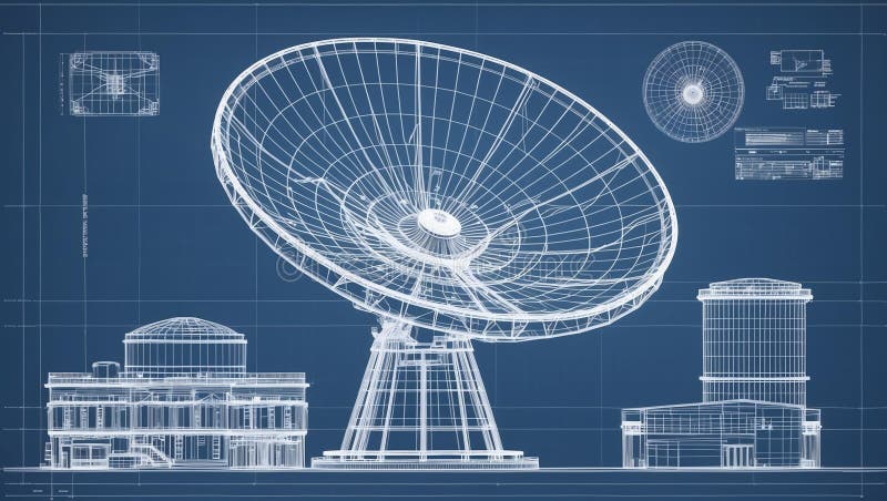 3d wireframe render of a satellite dish architecture a royalty free illustration.
