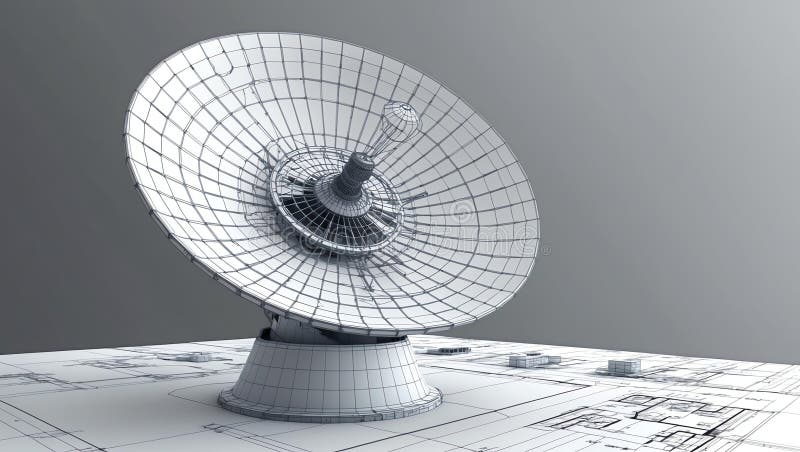 3d wireframe render of a satellite dish architecture a royalty free illustration.