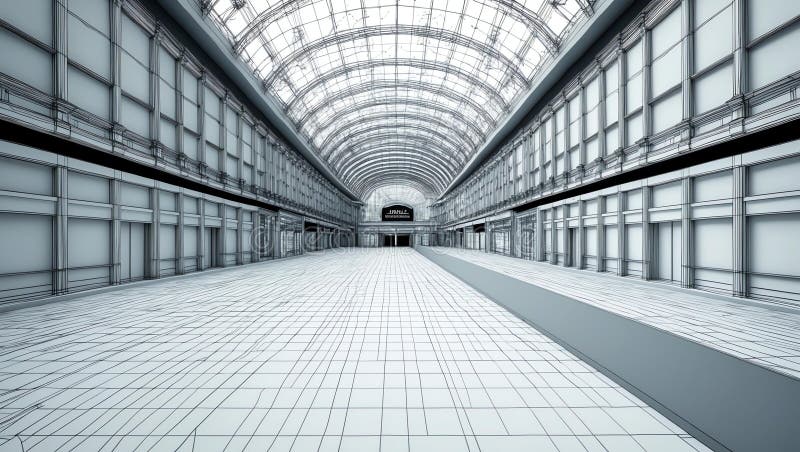 3d wireframe render of a shopping malls architecture a stock illustration.